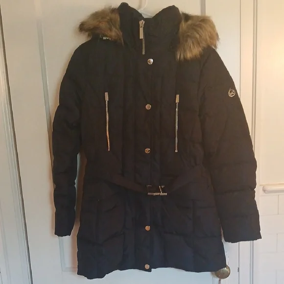 Michael Kors Navy Blue Puffer Coat with Fur Trim - Picture 2 of 15